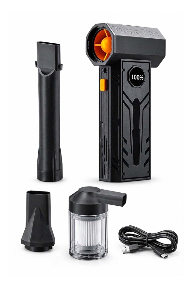 BL02 Cordless 2-in-1 Air Duster and Handheld Vacuum, 130000 RPM Brushless Turbo Fan, 100-Speed Display, USB-C Rechargeable Cleaner, Black