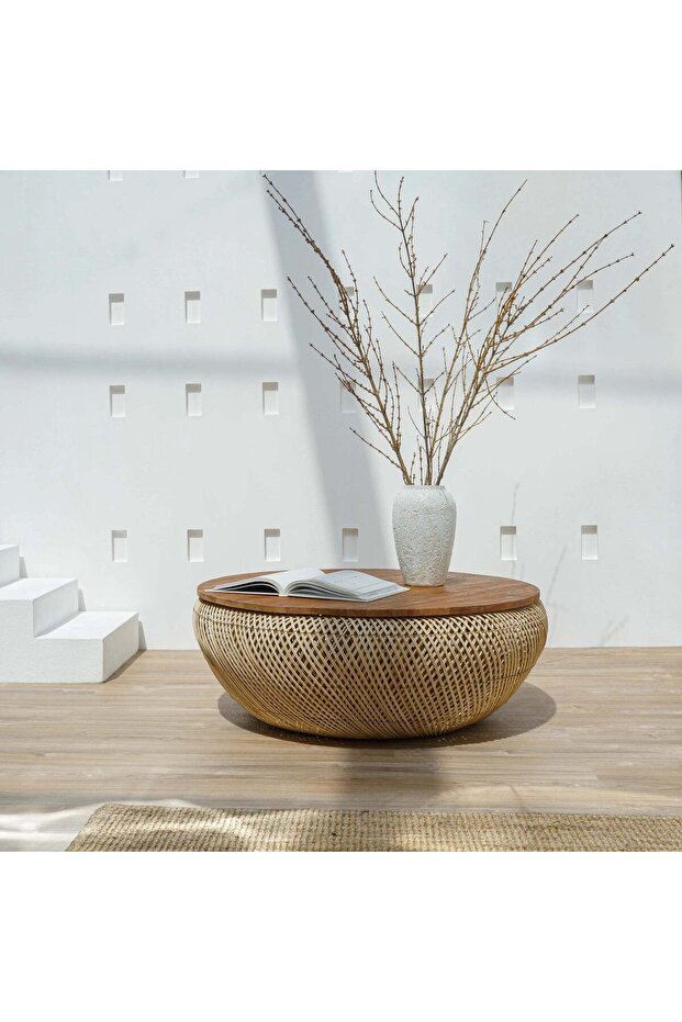 INAYA COFFEE TABLE WITH WICKER BASE