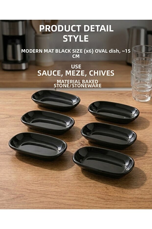 6 Pieces Black Kayık Unbreakable Melamine Mini Kayık Plate Sauce Bowl Jam Bowl (12 X 7 cm)