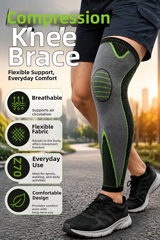 Breathable Compression Knee Brace Full Length Flexible Knee Support Sports Protector