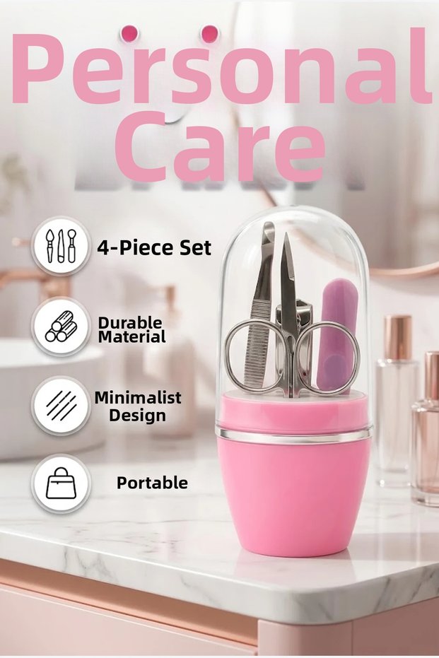Nail Care Manicure Pedicure Set 4 Piece Practical Care Set with Pink Capsules
