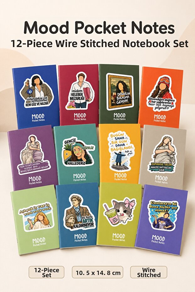 12-Piece Mood Pocket Notes Set | 24 Sheets of A6 | School, Daily Mini Notepad Set