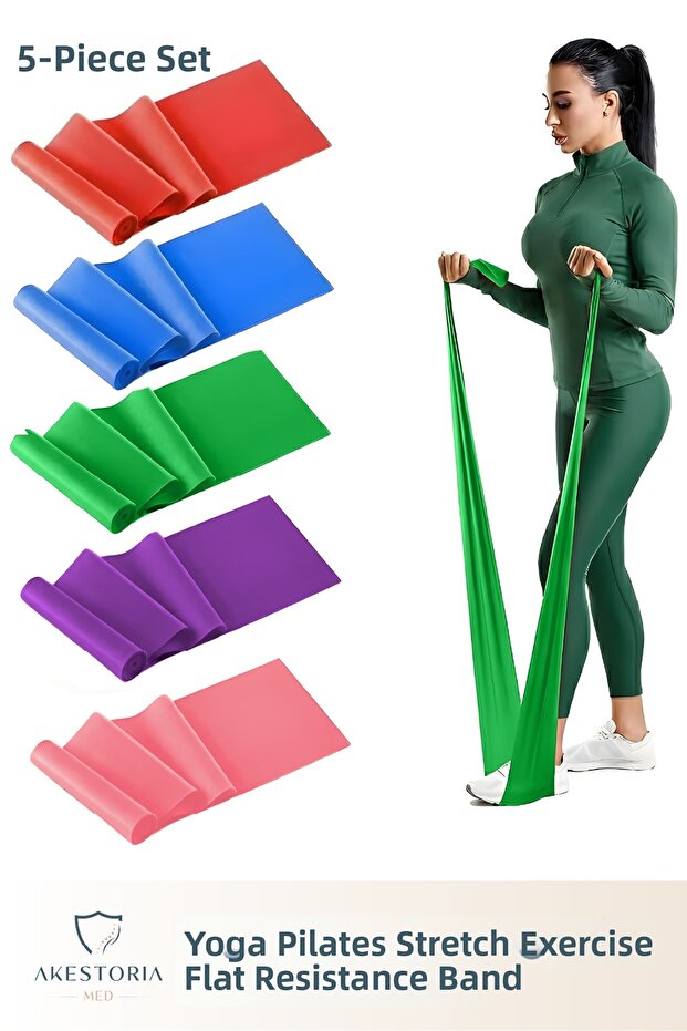 Yoga Elastic Bands, Yoga Pilates Stretch Long Exercise Flat Resistance Band (5 Pieces)