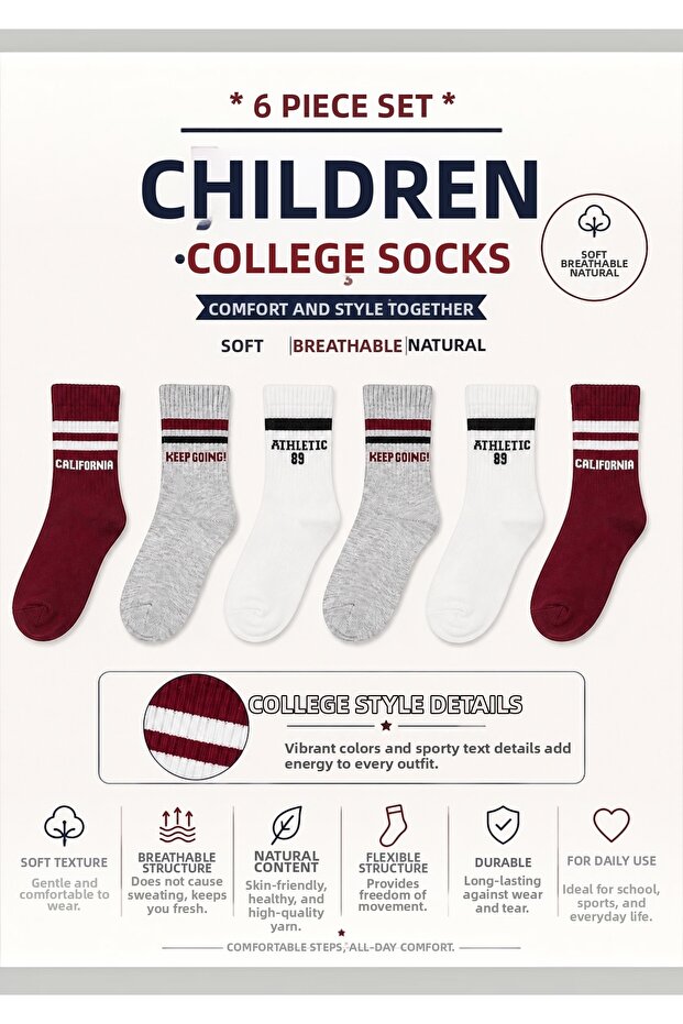 Children's College Socks 6-Pack