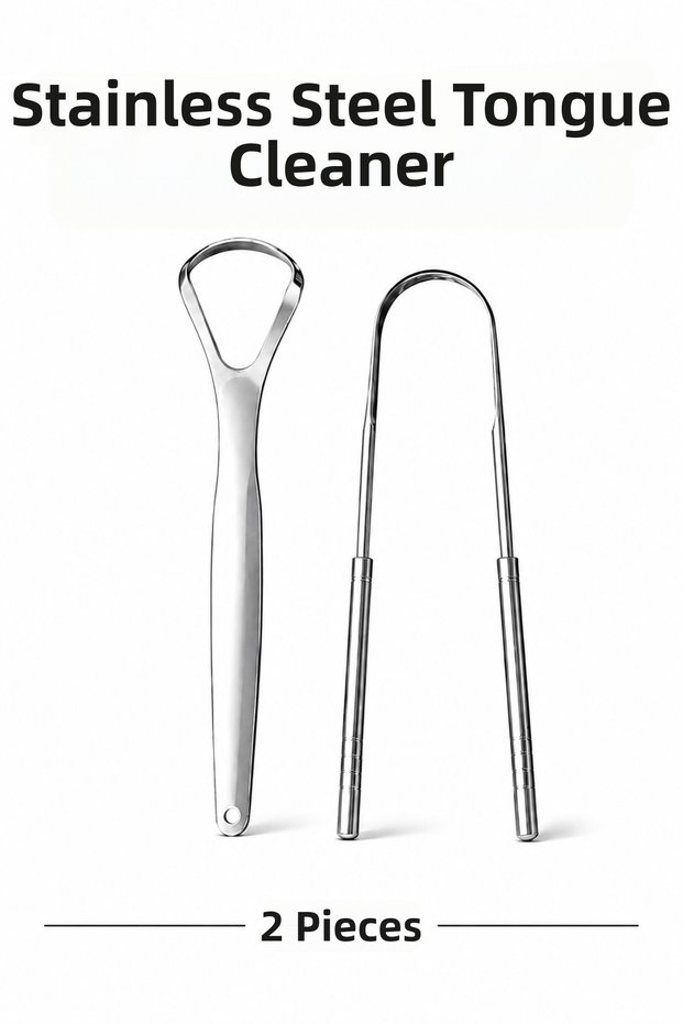 Tongue Cleaner Oral Care Apparatus Hygienic Stainless Steel Travel Box Gift 2 Pieces