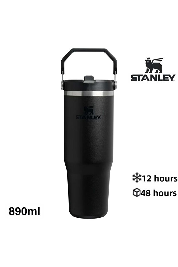 The Iceflow Flip Straw Thermos Cup with Straw 0.89 Lt Flask Black