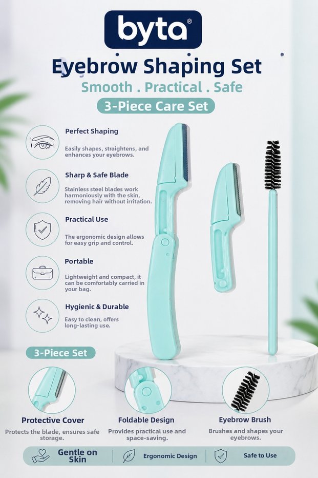 Eyebrow Care Set 3 Pieces – Eyebrow Razor, Facial Hair Removal Razor, and Eyebrow Brush