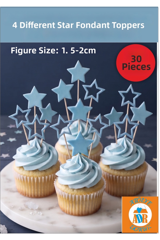 30Pcs Baby Blue Star Cupcake Topper -Star Birthday Cake Decor -Baby Boy Star Cake Topper Party Cake Decoration Supplies