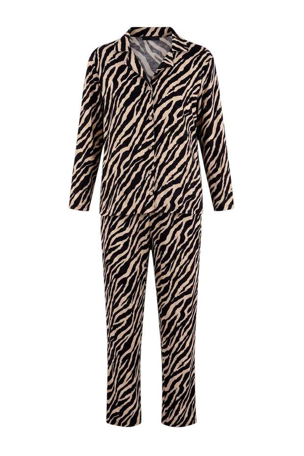 Black Zebra Pattern Soft Buttoned Knitted Pajamas Set Thmaw27Pt00227
