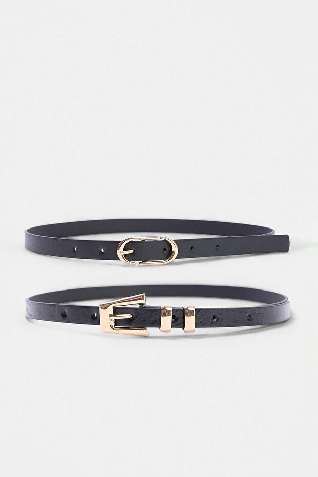Black Gold Buckle Women's Double Belt Takaw27Ke00015