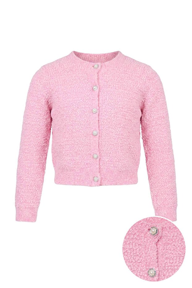 Pembe Bisiklet Yaka Dokulu Triko Hırka TWOAW27HI00171