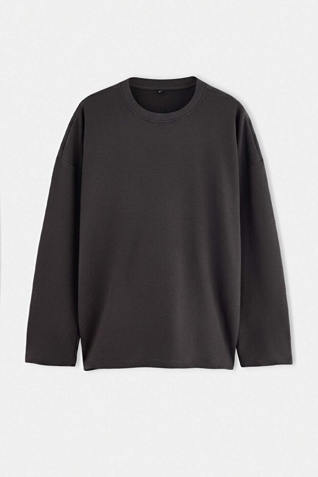 Plus Size Anthracite Oversize/Wide Fit Basic Sweatshirt Tmnaw27Ao00026