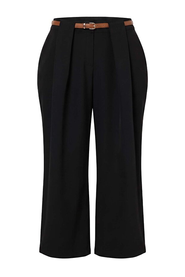 Siyah Kahverengi Kemerli Wide Leg Büyük Beden Pantolon TBBAW27AR00021