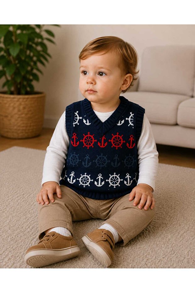 Anchor Patterned Baby Sweater