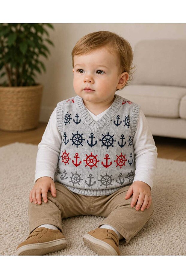 Anchor Patterned Baby Sweater