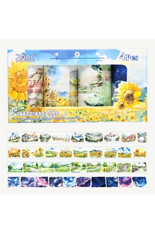 A- 4 ROLLS 4Roll Landscape Pattern Decorative Tape,forDIYHandicrafts、Scrapbook and Diary - 3.15Inche