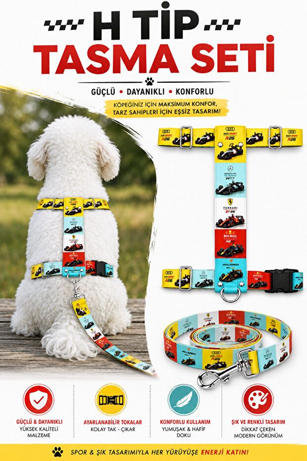 H Type Printed Adjustable Chest Harness and Travel Strap Set