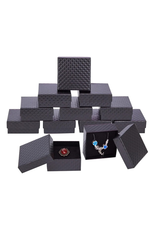 12pcs black 12pcs Black Square Cardboard Jewelry Boxes 7.5x7.5x3.5cm Each for Pendant Earring Ring -