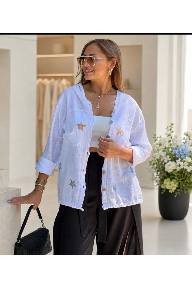 Linen Hooded Starry Shirt and Jacket