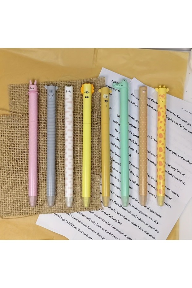 Random style 8pcs 8PCS Cartoon Animals Erasable Pen Rotatable,Stationery Supplies Black Ink Pen for