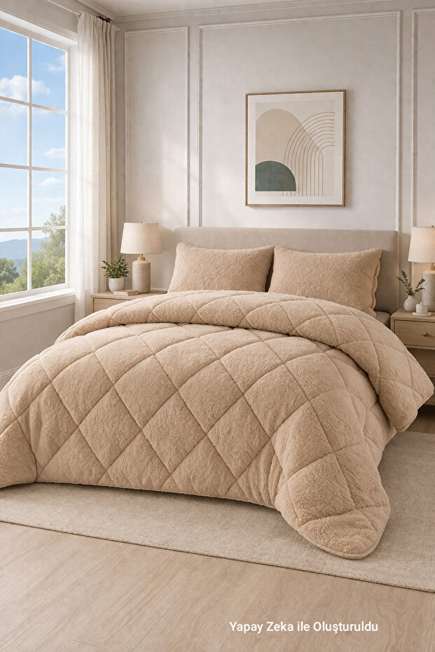 Wellsoft Double Colorful Quilt Double Sided 195x215 Beige
