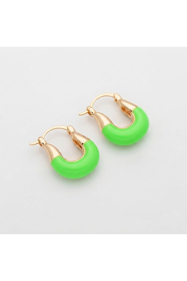 Green Enamel U Model Steel Earrings - 1.9 cm Silver Color
