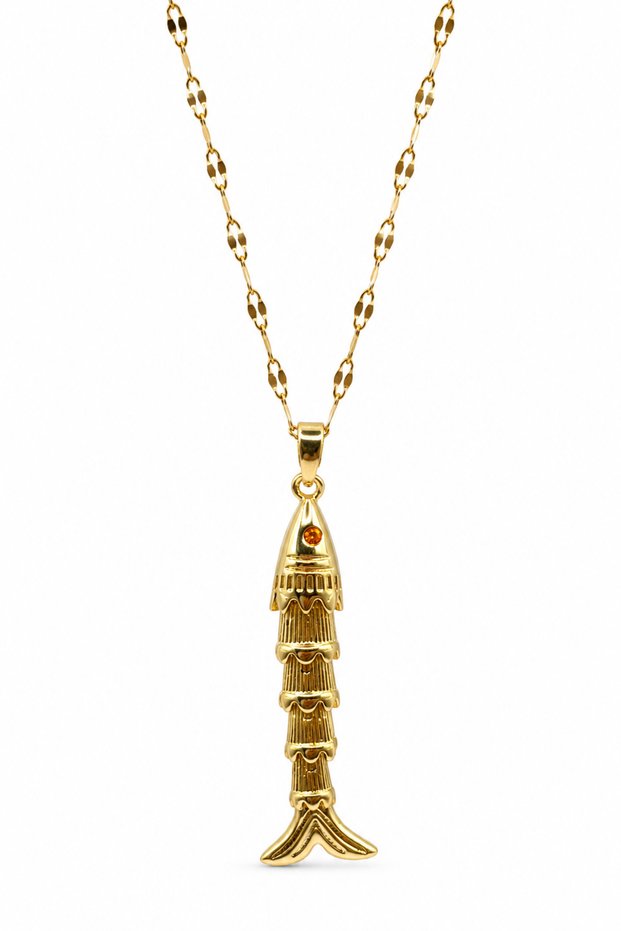 Steel Fish Tail Necklace Gold Color Stylish Women's Necklace with Sea-Themed Figure