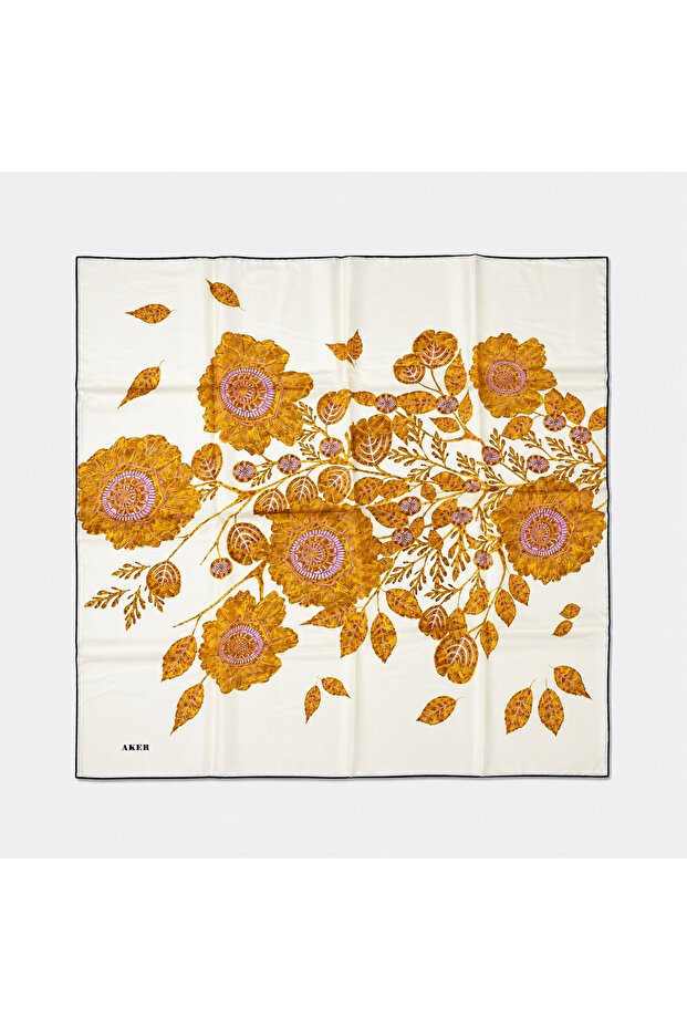 Cream Yellow Mixed Pattern Sura Silk Scarf 31207