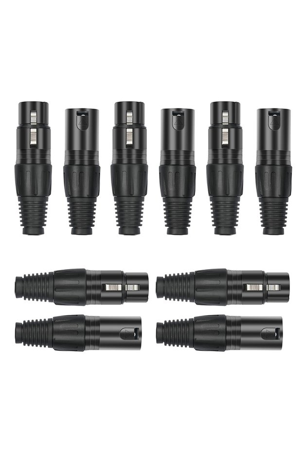 10PCS 3P 5-Pair-Black 10PCS XLR Connectors 3 Pin Male/Female Audio & DMX Plugs Black Metal Connector