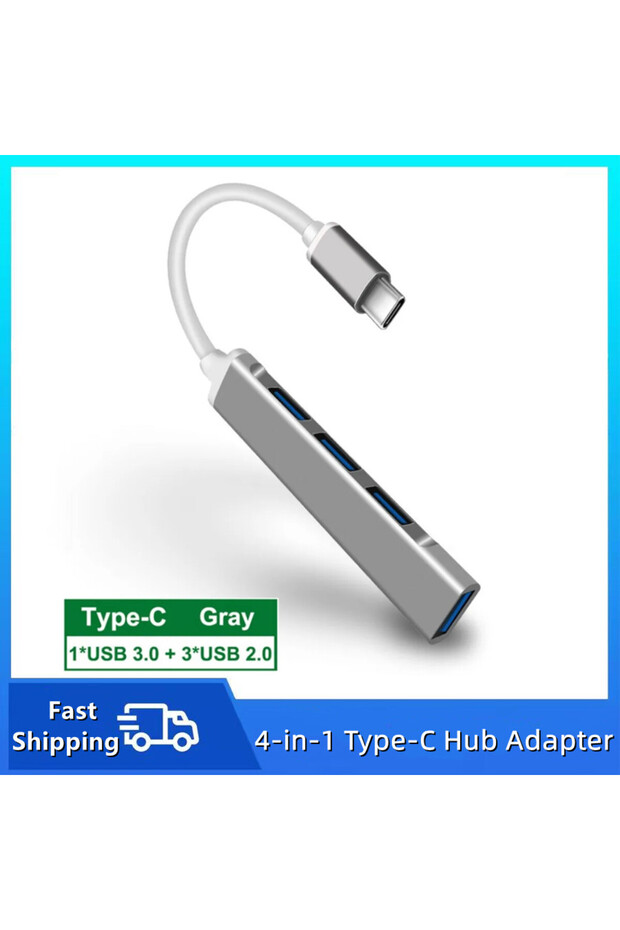 Type C Gray USB & TYPE-C HUB 4 Port Multi USB Splitter Adapter USB 3.0/2.0 4-in-1 Hub Adapter For L