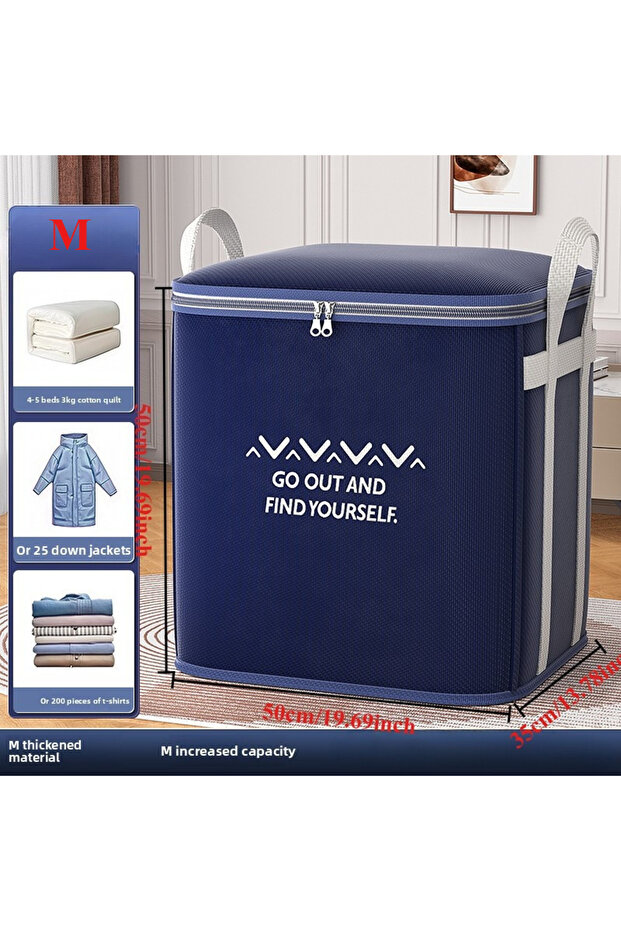 dark blue-M Extra Large Handle Clothes Storage Bag Organizer with Reinforced Handle for Blanket Comf