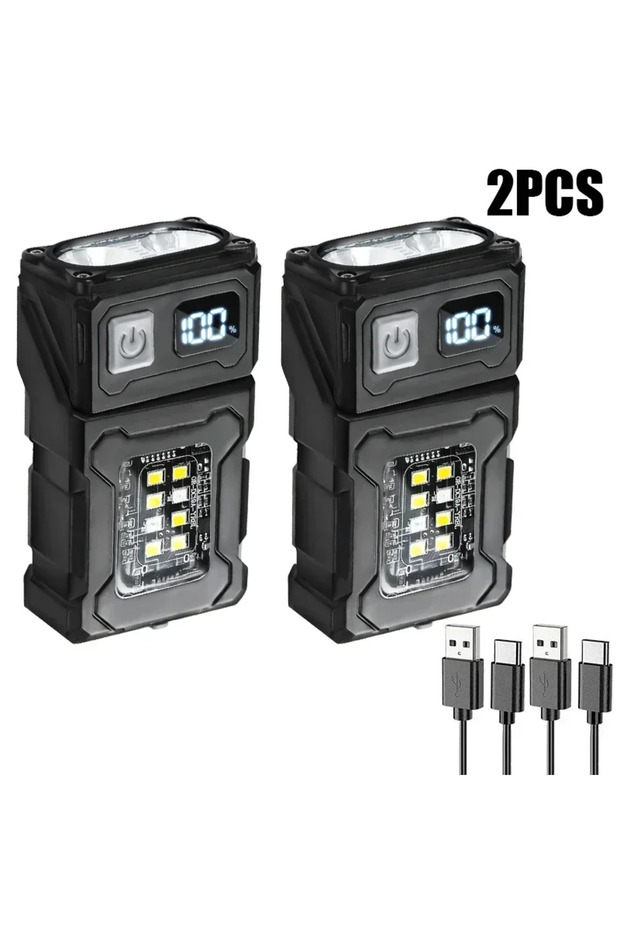 2PCS MINI USB Rechargeable LED Flashlight Portable Tail Magnet Flashlight Super Bright Camping Lante