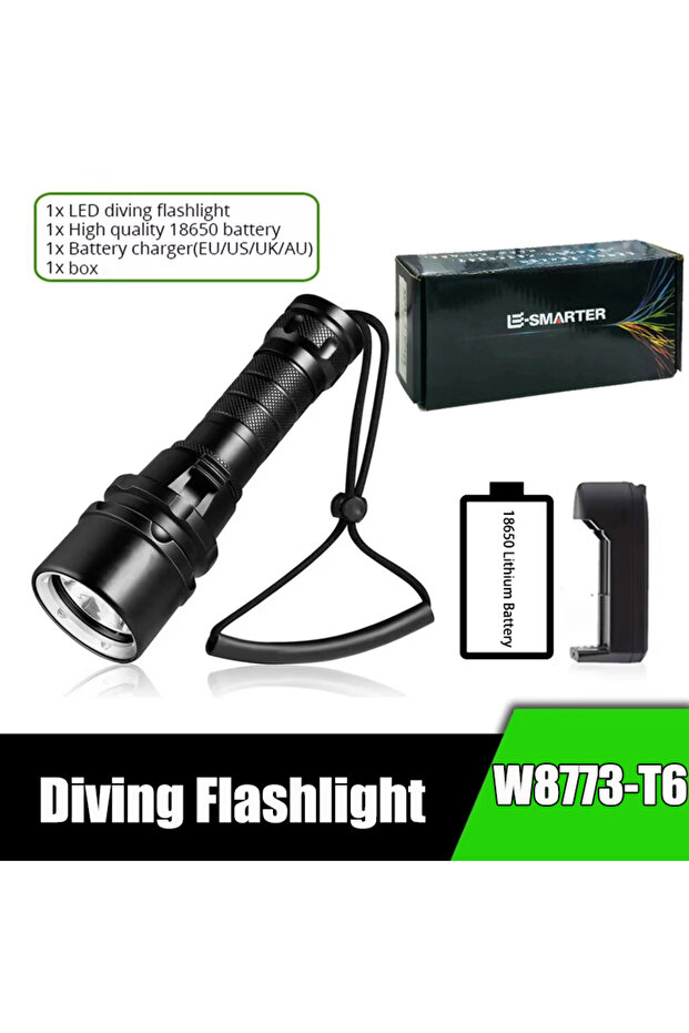 W8773-T6 Powerful LED Diving Flashlight Super Bright T6/L2 Professional Underwater Torch IP68 Waterp
