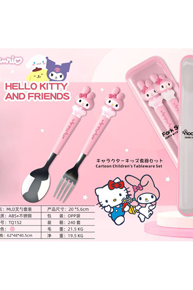 CJ-MLD Hallo Kitty Spoons and Forks Portable, 3D Cartoon My Melody & Kuromi-Shaped Stainless Steel C