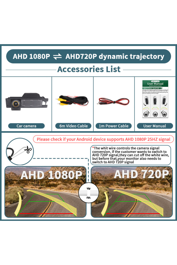 12 V dynamic trajectory B AHD Dynamic Trajectory 170 ° Car Rear View Reverse Camera for Opel Astra H