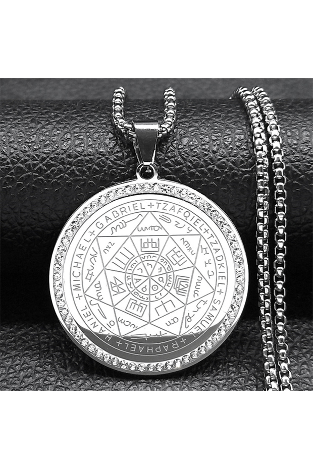 60cm BOX SR Seven Archangels Medal Angel Necklace for Women Men Stainless Steel Seal of Solomon Prot