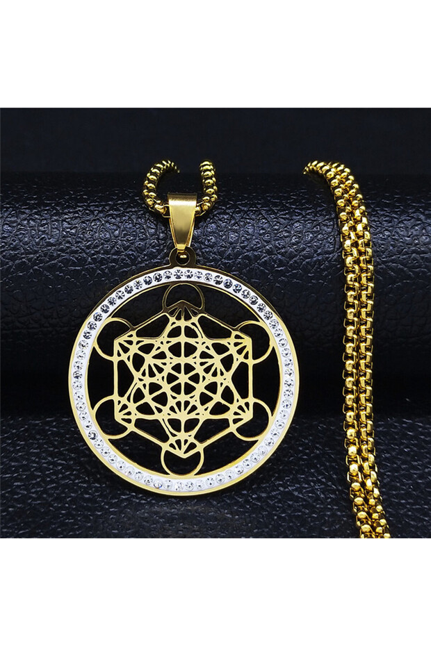 A 60cm BOX GD Flower of Life Stainless Steel Crystal Pendant Necklace Metatron Sacred Geometry Symbo