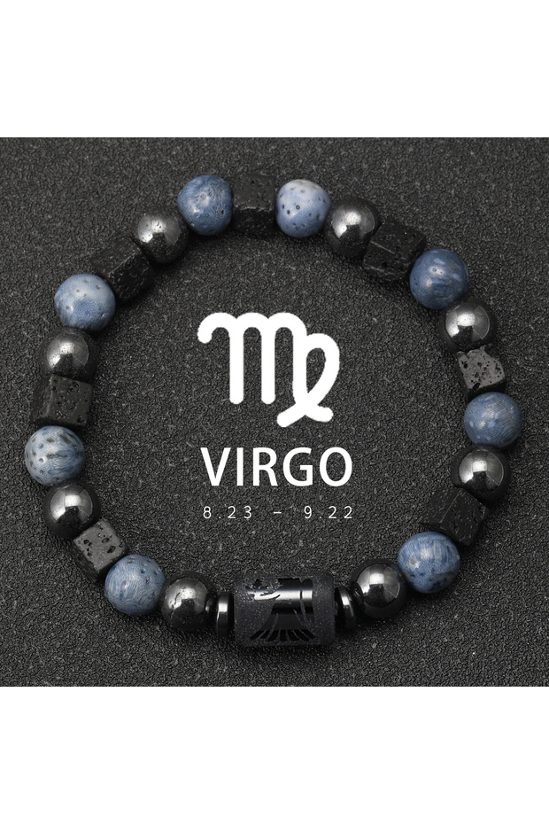 18-19cm Virgo 12 Constellation Natural Blue Coral Lava Stone Stone Beads Bracelet For Men Couple Rop