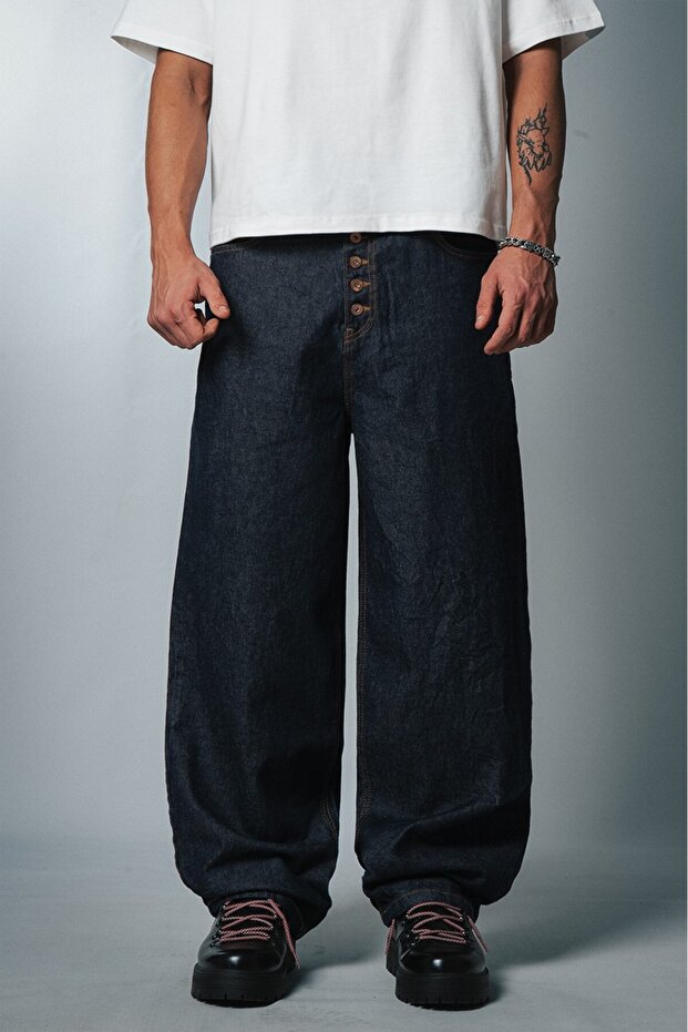 Crupt Buttoned Factory Super Baggy Men's Jean Trousers