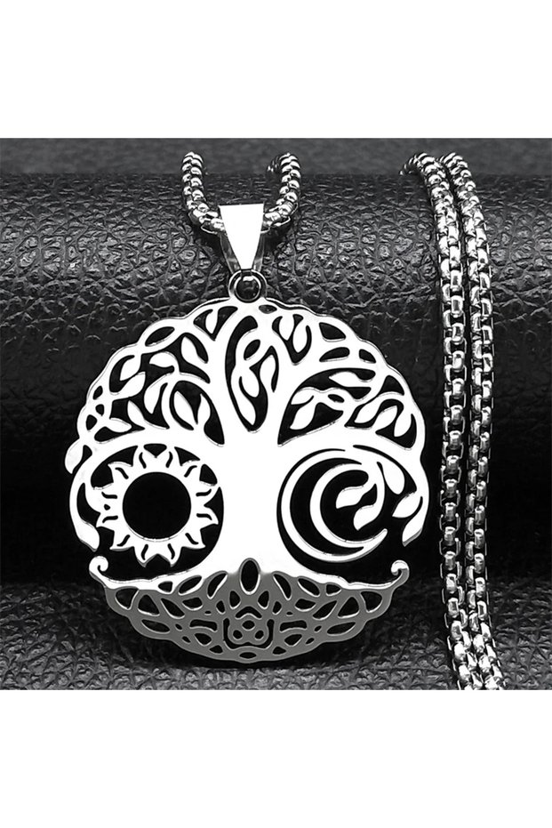 B 60cm BOX SR Aesthetic Tree of Life Love Heart Necklace for Women Men Stainless Steel Gold Color Lu