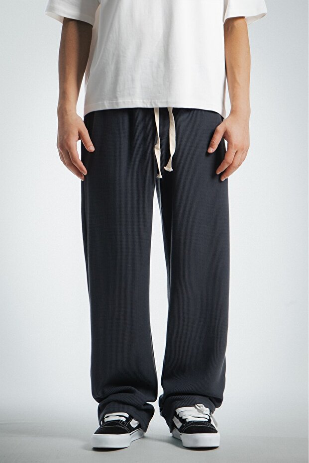 Anthracite Waffle Fabric Baggy Men's Sweatpants