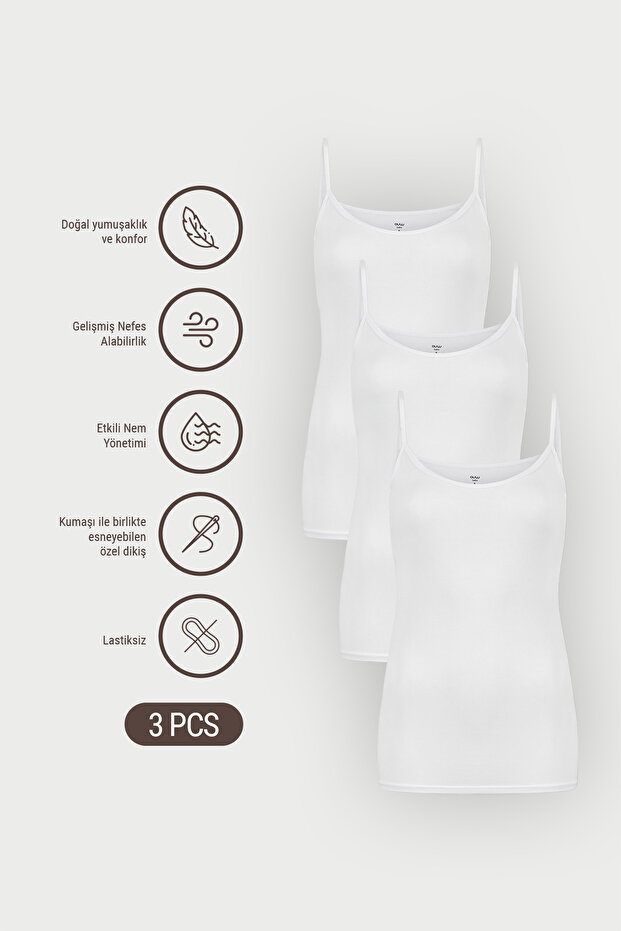 Women's Cotton Modal Basic Undershirt with Strap Straps, 3-Piece - Softfit