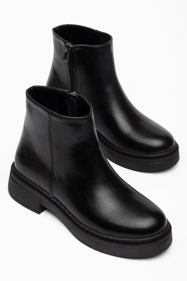 Rosella Women's Black Shiny Leather Zippered Boots