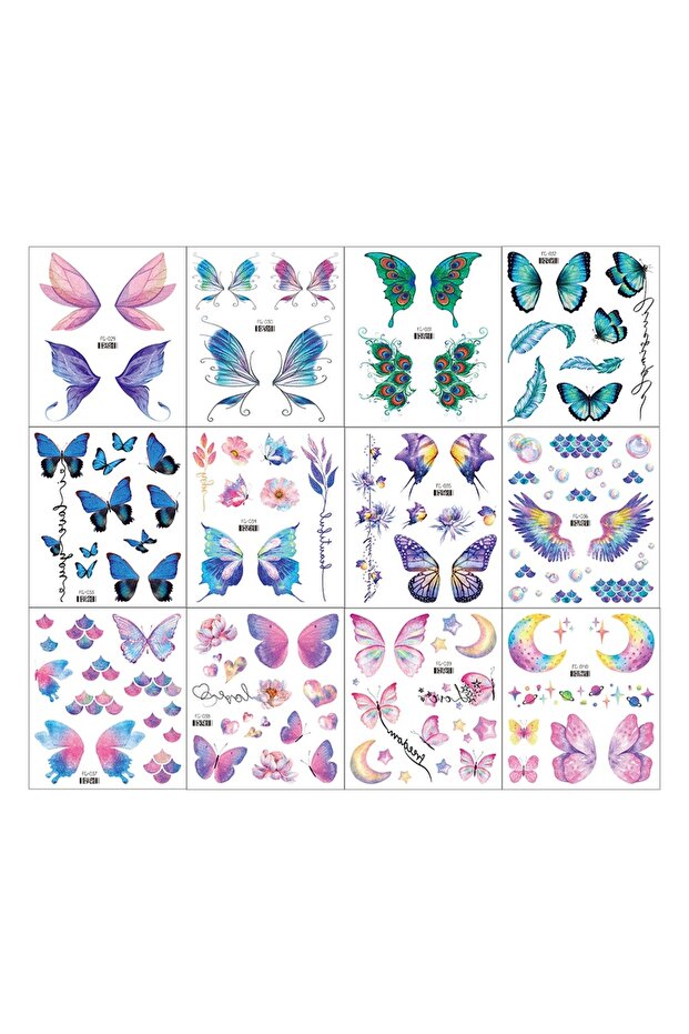 12pcs Butterfly 12 Sheets Butterfly Tattoos Temporary for Women Eyes Make Up Galaxy Waterproof Face