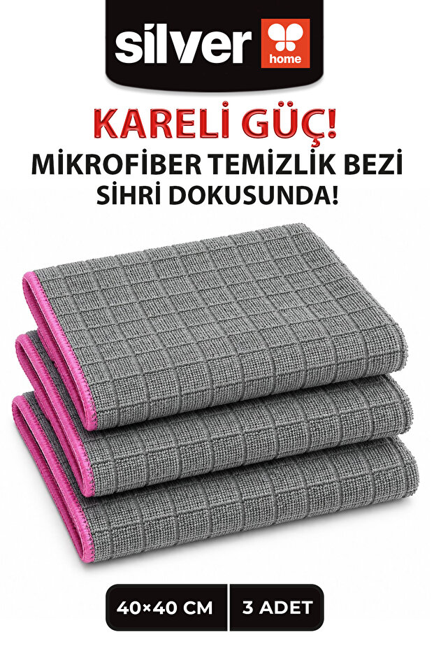 Premium Bleach-Resistant Microfiber Kitchen Cleaning Cloth Set of 3 40X40 cm Multi-Purpose Super Absorbent Gray