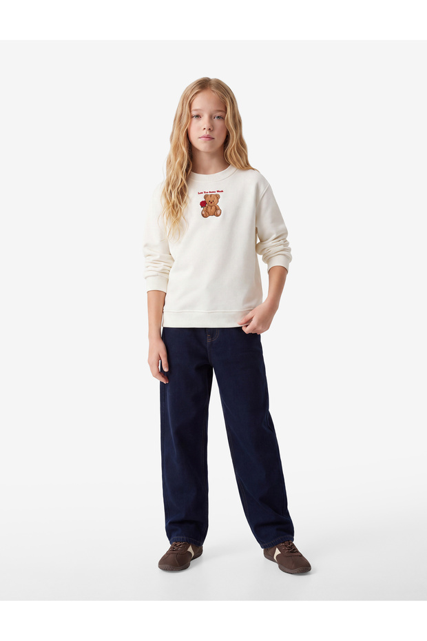 Dog Embroidered Crew Neck Long Sleeve Sweatshirt