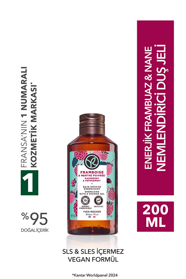 Shower Gel - Moisturizing Energetic Raspberry Mint - Does Not Contain Sls, Sles, Vegan - 200ml