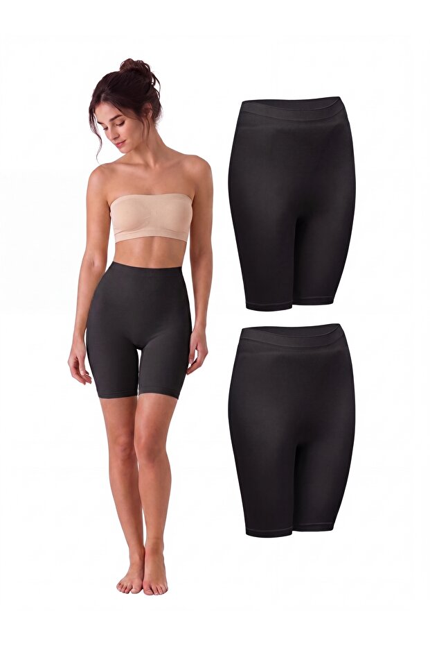 2-Pack Women's Black Long Leg Corset Shorts Gathering Seamless Non-Marking Breathable Stretchy and Soft Fabric