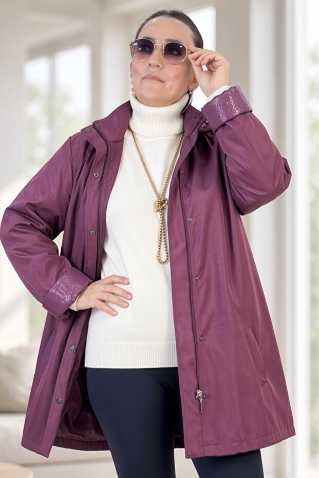 Removable Hooded Snap and Zipper Closure Imported Bonded Fabric Extra Large Size Trench Coat
