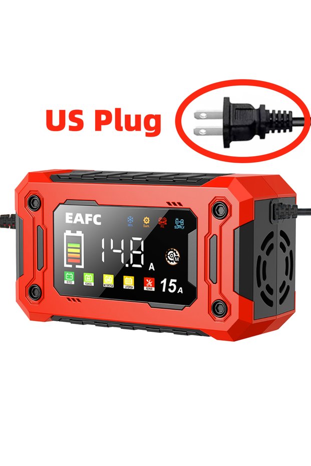 US Plug Newest 12V Car Battery Charger 15A/8A Pulse Repair Large Display Smart Charger for Car Motor